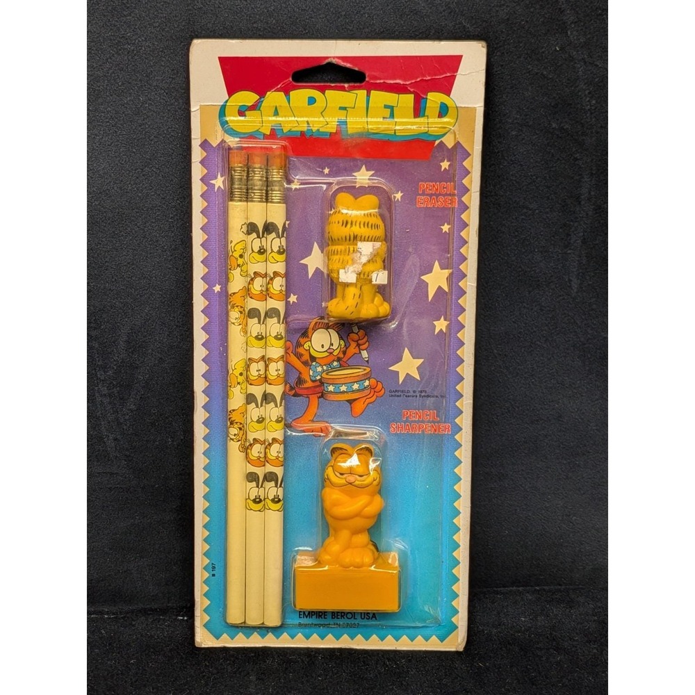 Vintage Sealed Garfield Empire Berol School Supply Set Pencils Eraser Sharpener